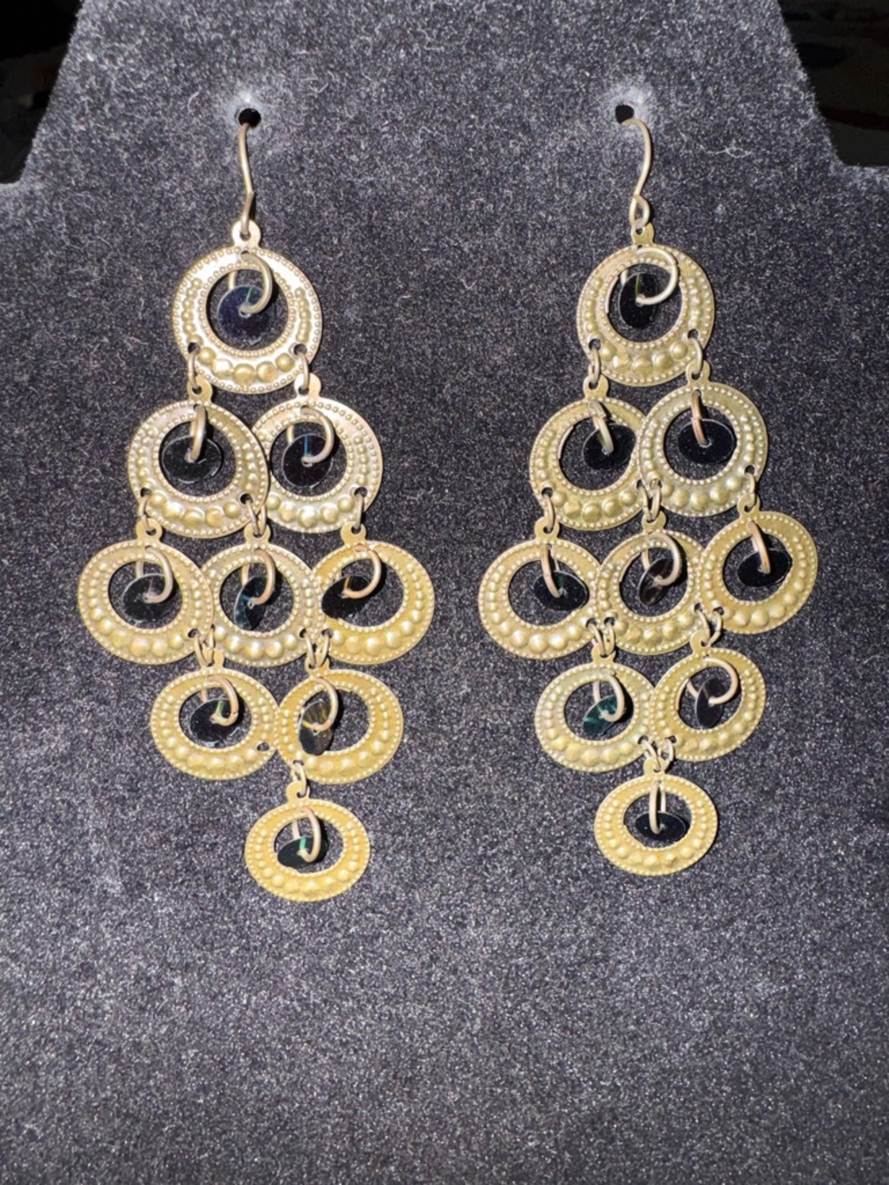 Bohemian Iridescent Sequin Brass Chandelier Earrings